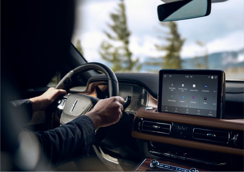 The Lincoln+Alexa app screen is displayed in the center screen of a 2023 Lincoln Aviator® Grand Touring SUV | Empire Lincoln of Huntington in Huntington NY