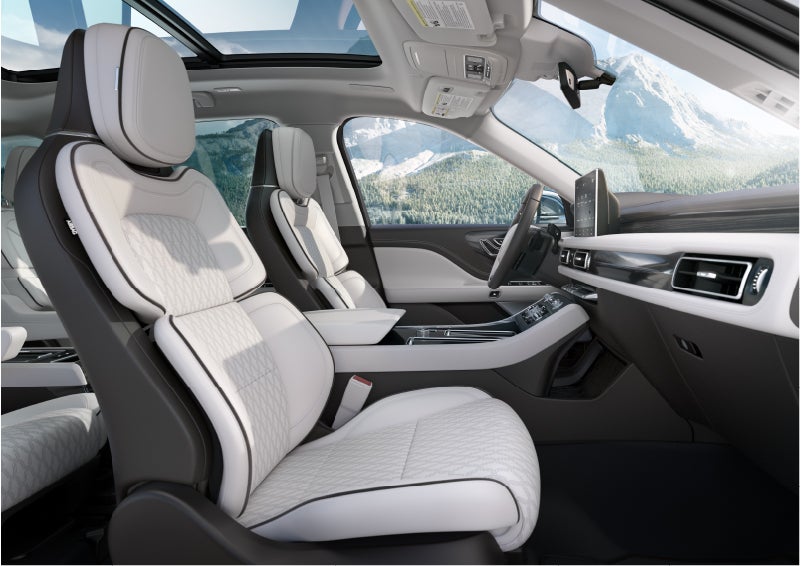 The interior of a Lincoln Aviator® Black Label model is shown in the Chalet theme | Empire Lincoln of Huntington in Huntington NY