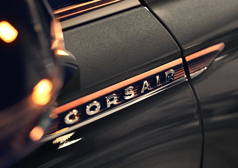 The stylish chrome badge reading “CORSAIR” is shown on the exterior of the vehicle. | Empire Lincoln of Huntington in Huntington NY
