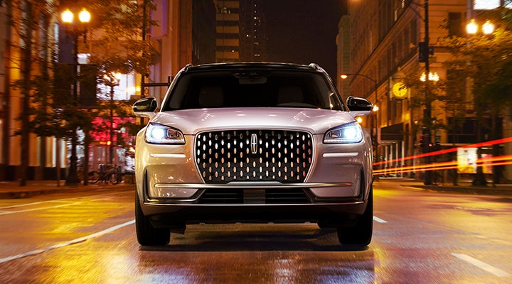 The striking grille of a 2024 Lincoln Corsair® SUV is shown. | Empire Lincoln of Huntington in Huntington NY