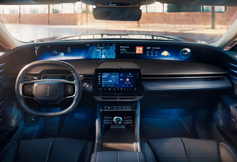 A large panoramic display is shown on the dashboard of a 2024 Lincoln Nautilus® SUV | Empire Lincoln of Huntington in Huntington NY