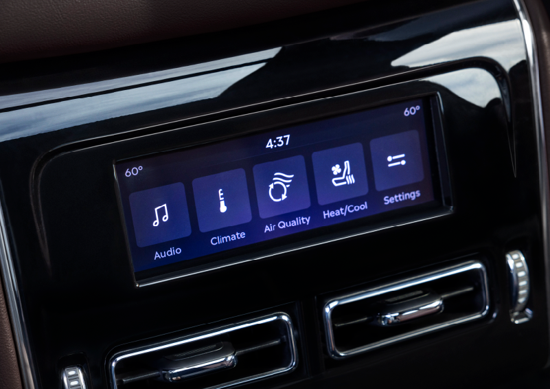 Driver controls like music, temperature, air quality, settings, and heat/cool seats are shown. | Empire Lincoln of Huntington in Huntington NY