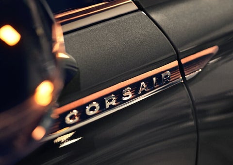The stylish chrome badge reading “CORSAIR” is shown on the exterior of the vehicle. | Empire Lincoln of Huntington in Huntington NY