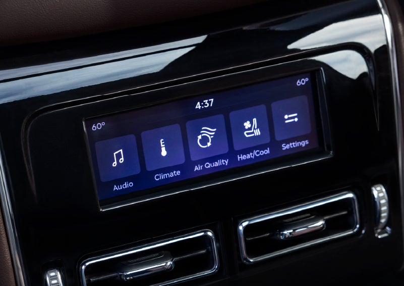 Driver controls like music, temperature, air quality, settings, and heat/cool seats are shown. | Empire Lincoln of Huntington in Huntington NY